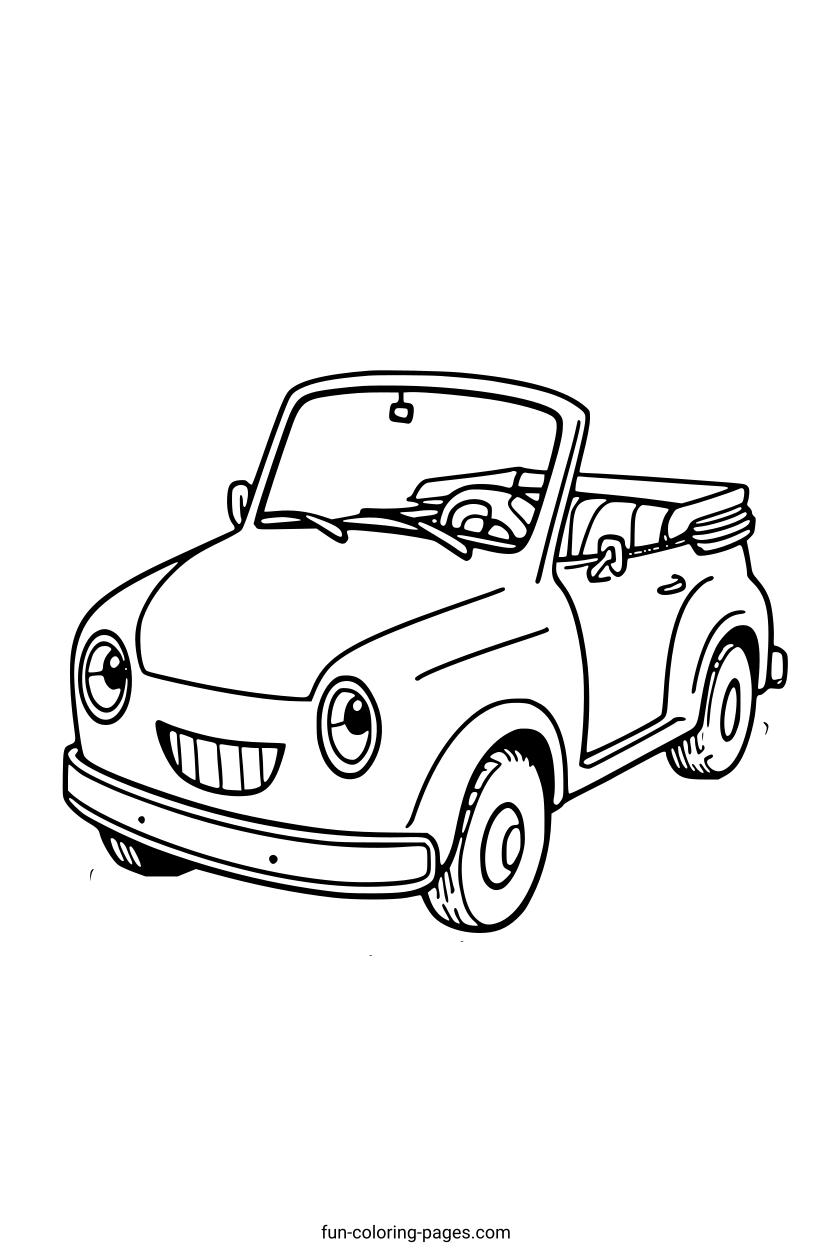 Smiling Cartoon Convertible – free printable coloring page, available as PDF and SVG