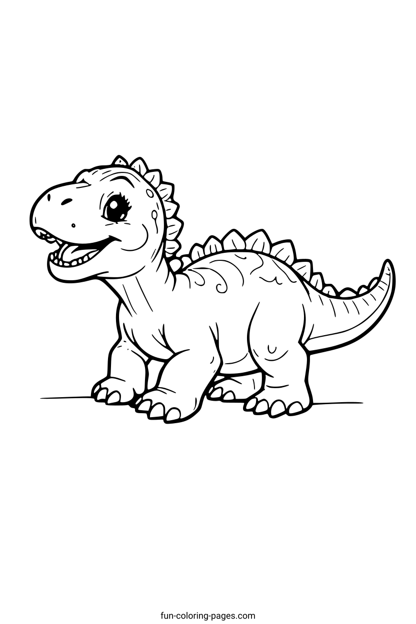 Smiling Cartoon Dinosaur – free printable coloring page, available as PDF and SVG