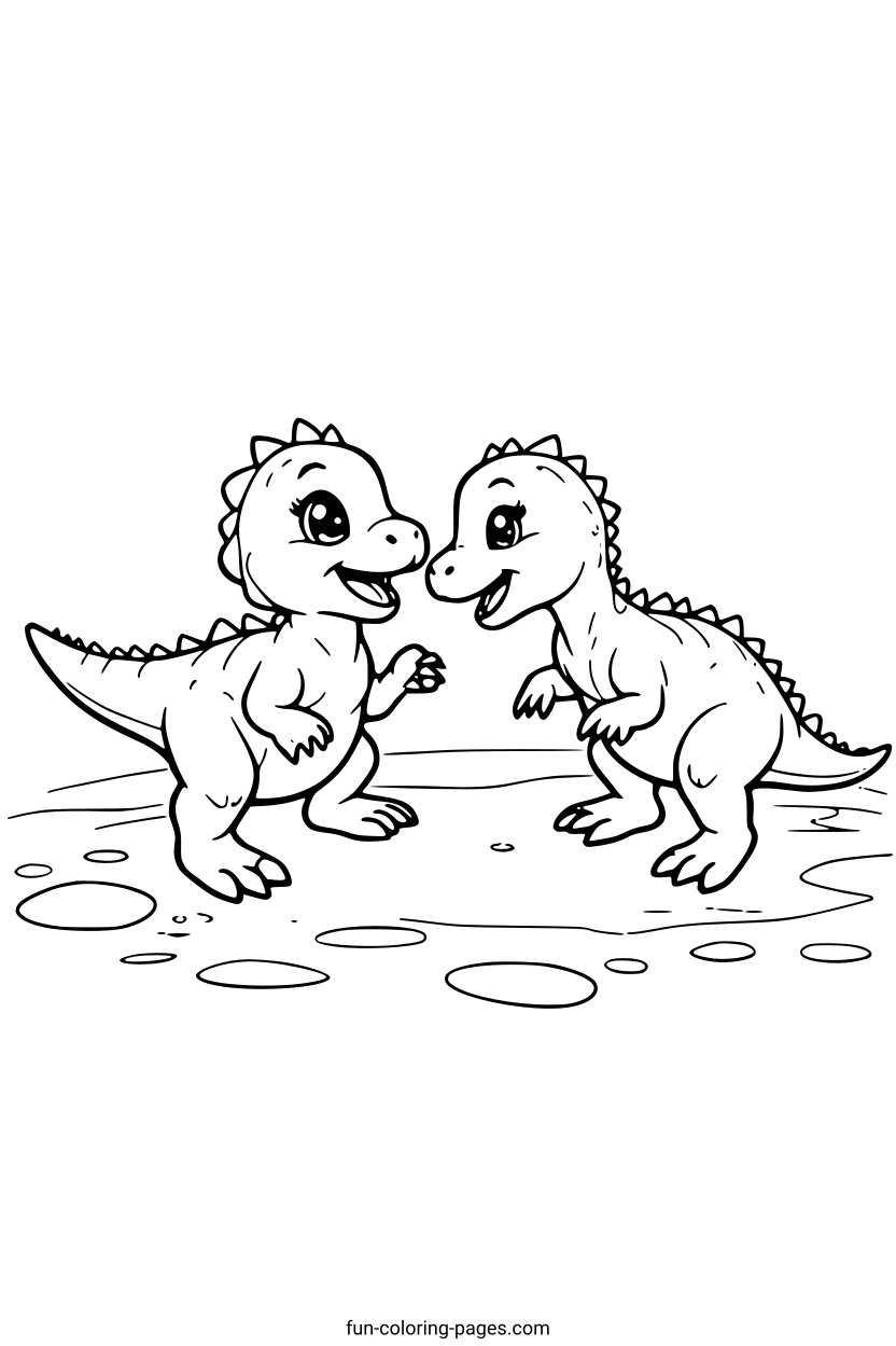 Smiling Cartoon Dinosaurs – free printable coloring page, available as PDF and SVG