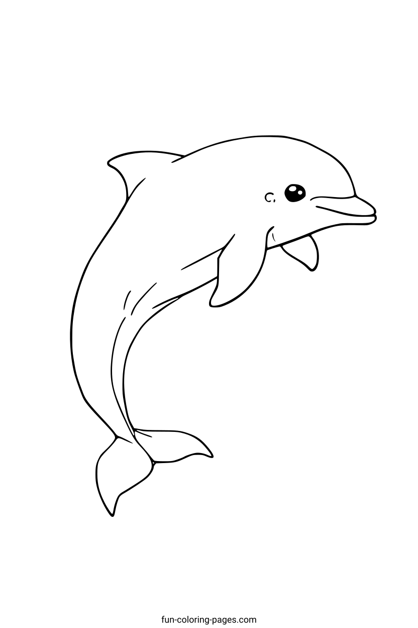Smiling Cartoon Dolphin – free printable coloring page, available as PDF and SVG