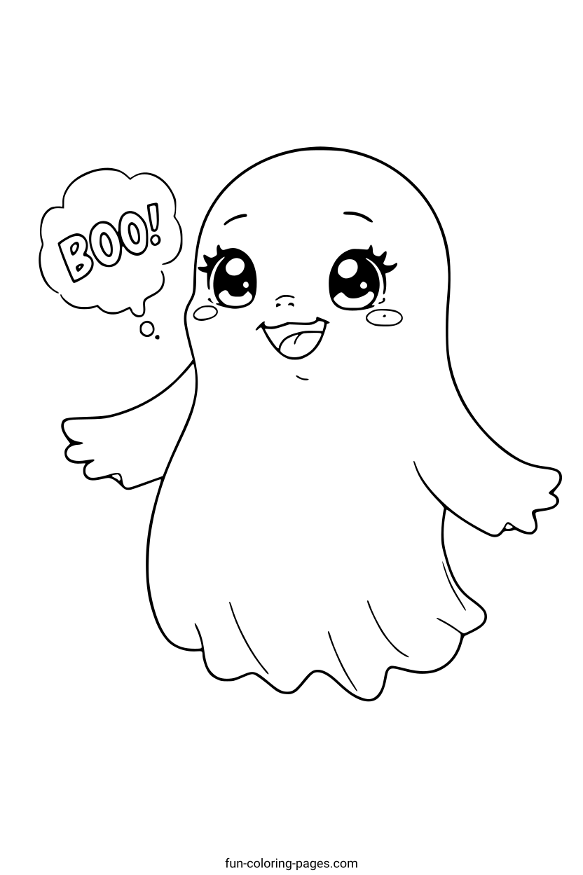 Smiling Cartoon Ghost – free printable coloring page, available as PDF and SVG