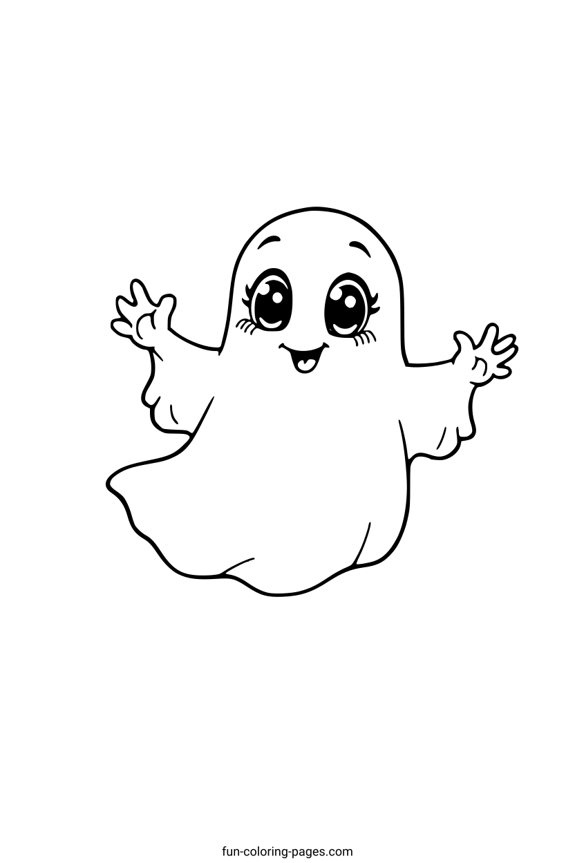 Smiling Cartoon Ghost – free printable coloring page, available as PDF and SVG