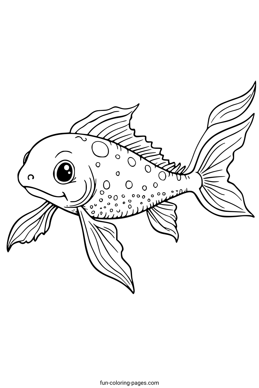 Smiling Cartoon Goldfish – free printable coloring page, available as PDF and SVG