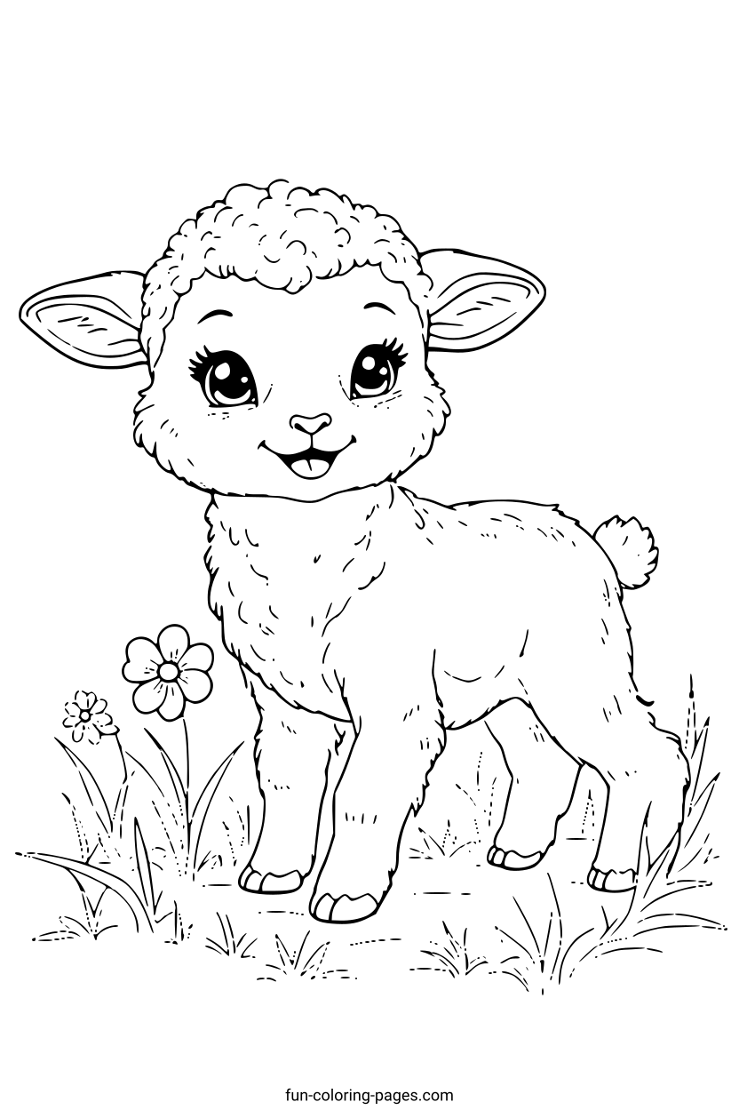 Smiling Cartoon Lamb – free printable coloring page, available as PDF and SVG