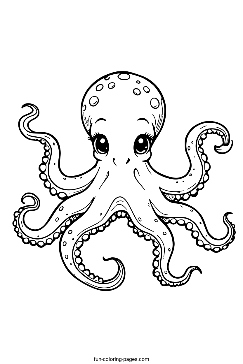 Cartoon Octopus – free printable coloring page, available as PDF and SVG