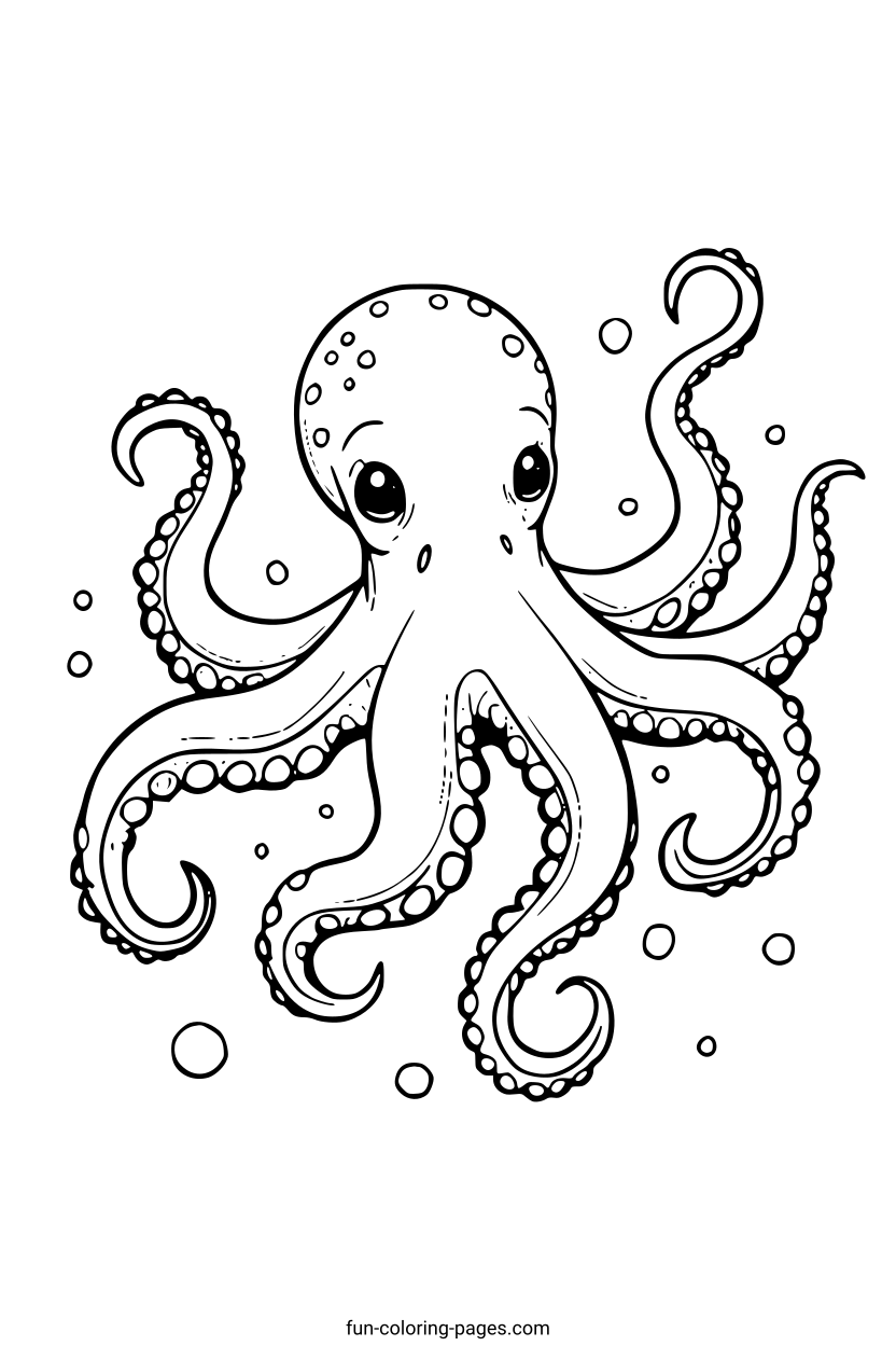 Smiling Cartoon Octopus – free printable coloring page, available as PDF and SVG