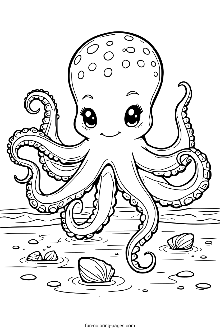 Smiling Cartoon Octopus – free printable coloring page, available as PDF and SVG