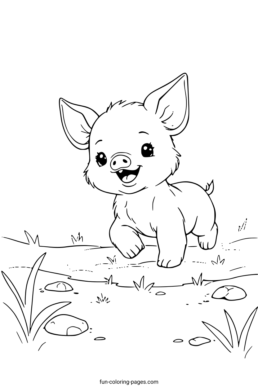 Smiling Cartoon Pig – free printable coloring page, available as PDF and SVG