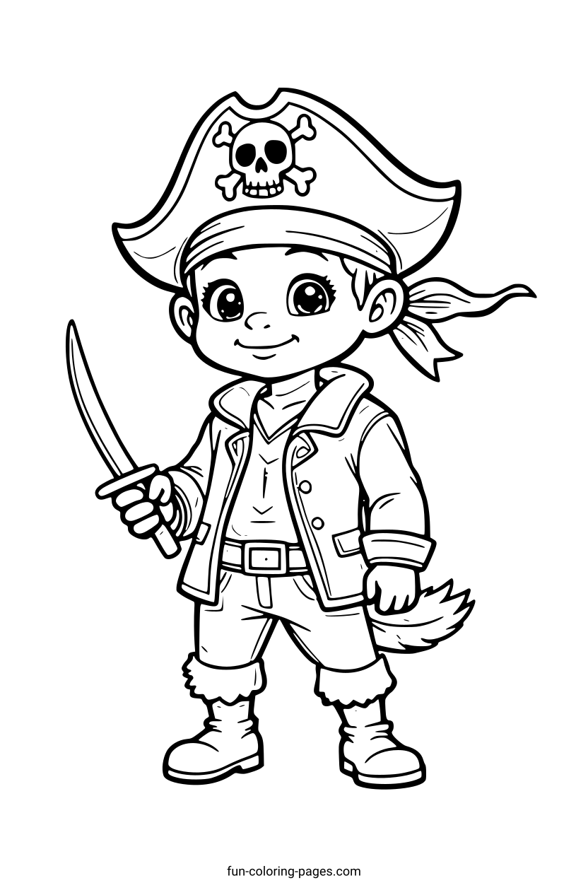 Smiling Cartoon Pirate – free printable coloring page, available as PDF and SVG