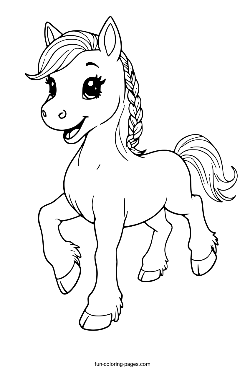 Smiling Cartoon Pony – free printable coloring page, available as PDF and SVG