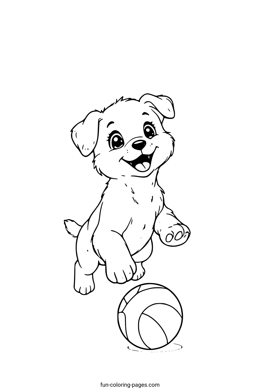 Smiling Cartoon Puppy Chasing – free printable coloring page, available as PDF and SVG
