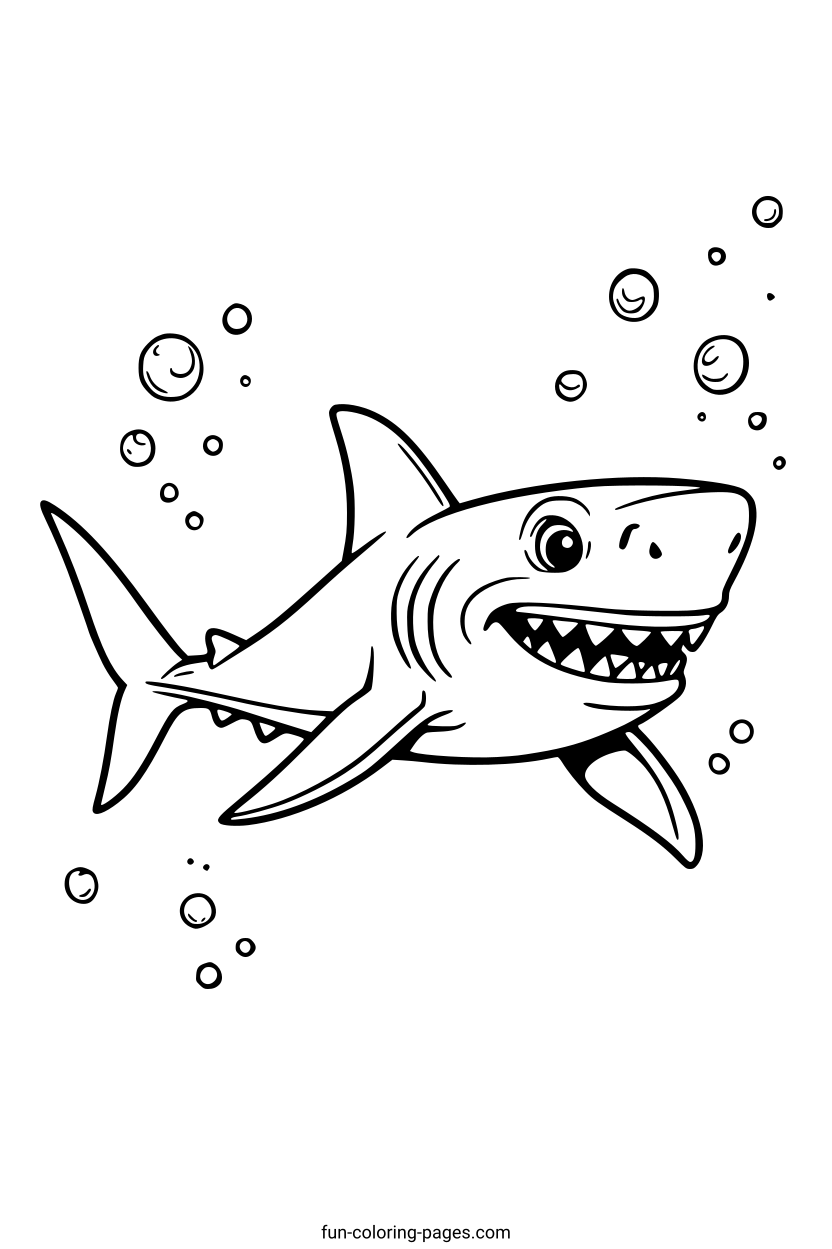 Smiling Cartoon Shark – free printable coloring page, available as PDF and SVG