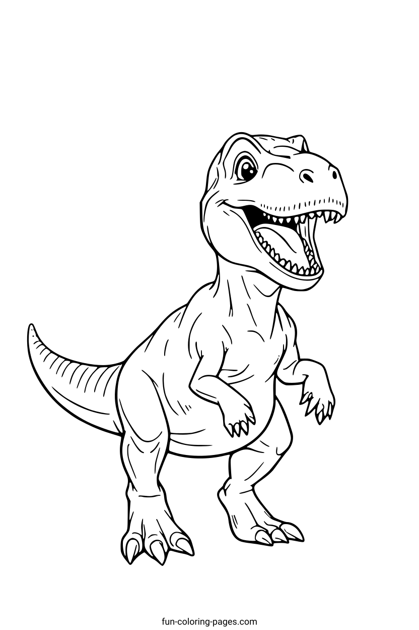 Smiling Cartoon T-Rex – free printable coloring page, available as PDF and SVG