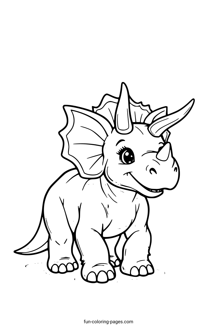 Smiling Cartoon Triceratops – free printable coloring page, available as PDF and SVG