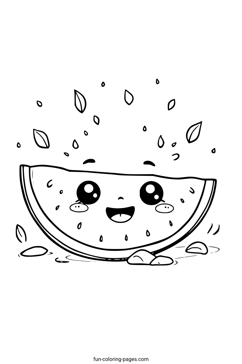 Smiling Cartoon Watermelon Slice – free printable coloring page, available as PDF and SVG
