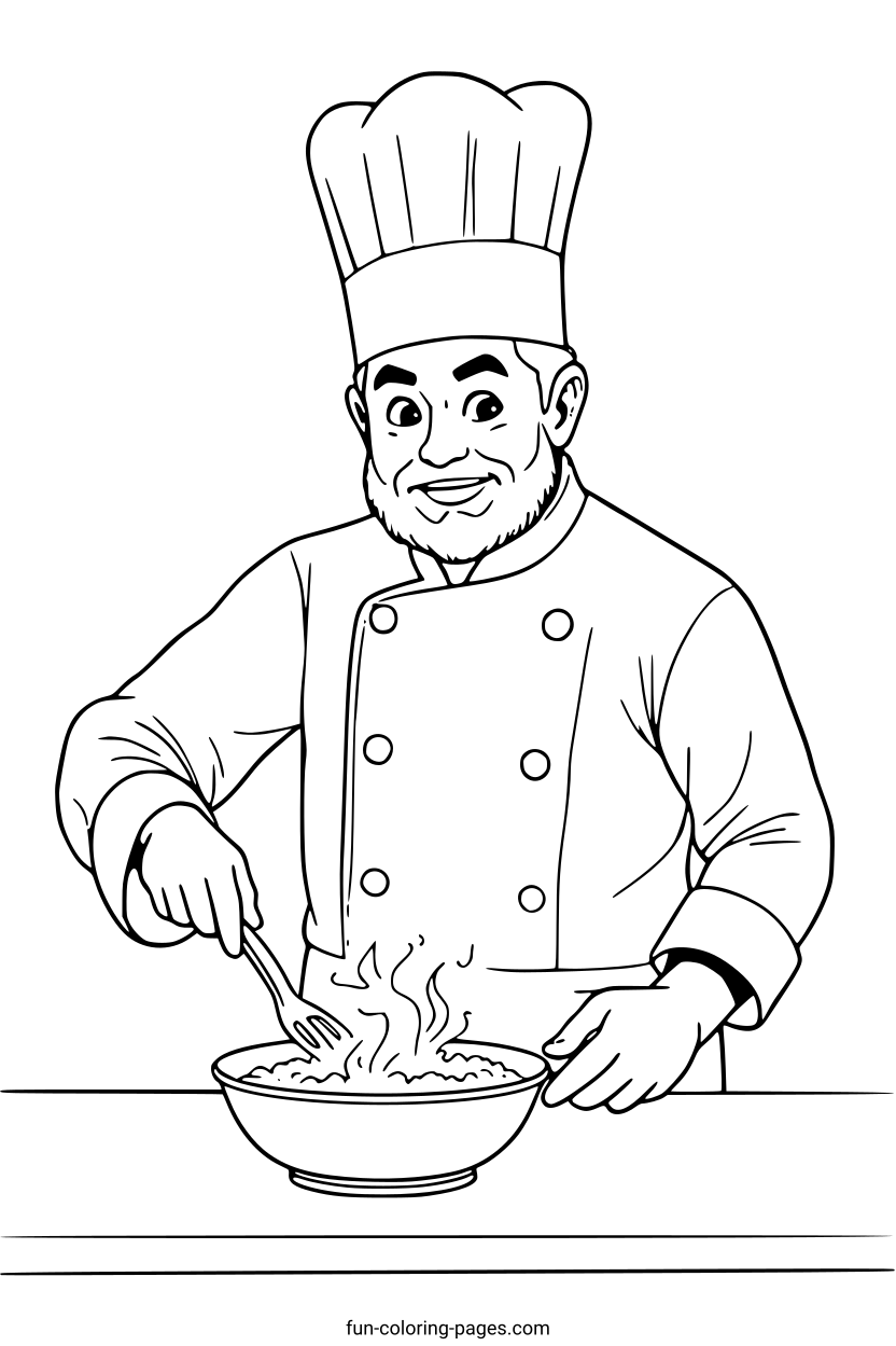 Smiling Chef Mixing Food – free printable coloring page, available as PDF and SVG