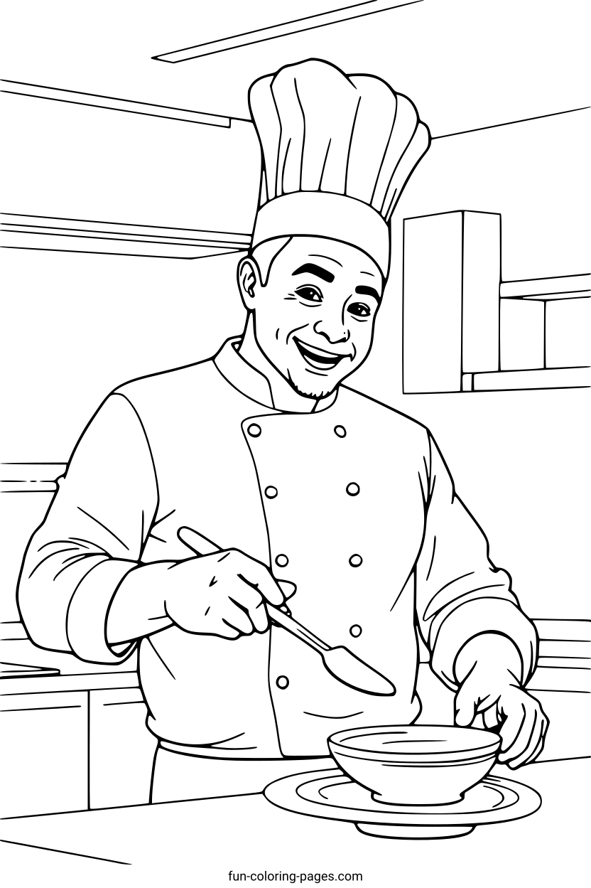 Smiling Chef with Spoon – free printable coloring page, available as PDF and SVG