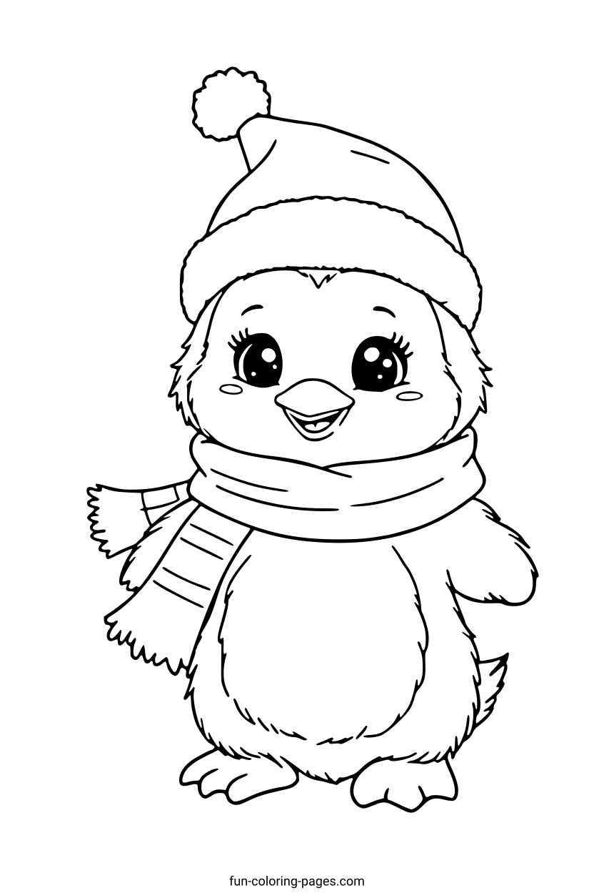 Smiling Pinguin in Winter Hat – free printable coloring page, available as PDF and SVG