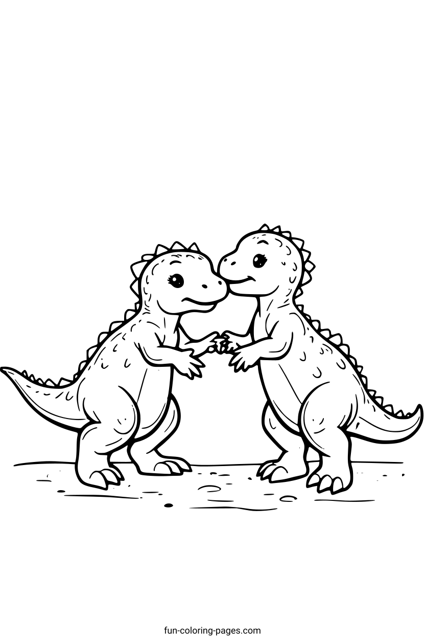 Smiling Dinosaur Friends – free printable coloring page, available as PDF and SVG