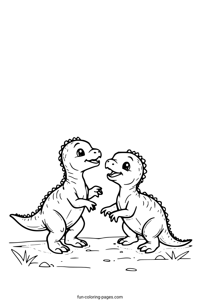 Smiling Dinosaurs Hugging – free printable coloring page, available as PDF and SVG