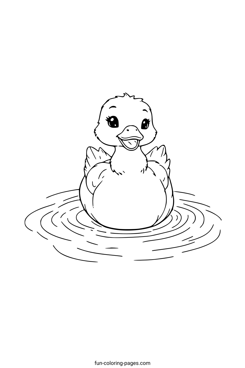 Smiling Duck on Water – free printable coloring page, available as PDF and SVG