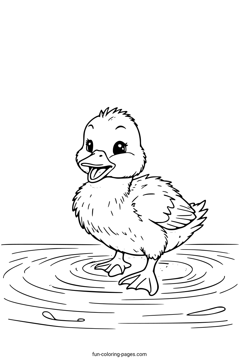 Smiling Duckling on Water – free printable coloring page, available as PDF and SVG