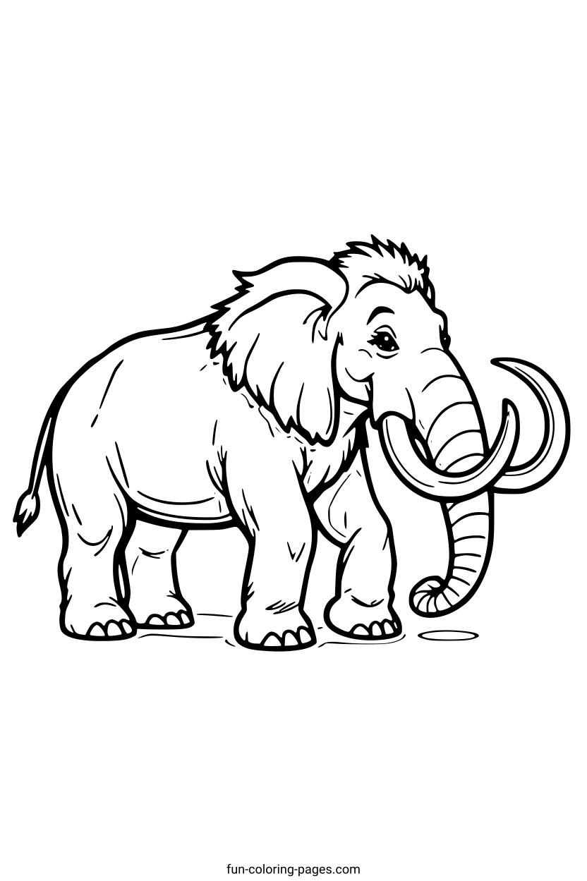 Smiling Mammoth Portrait – free printable coloring page, available as PDF and SVG