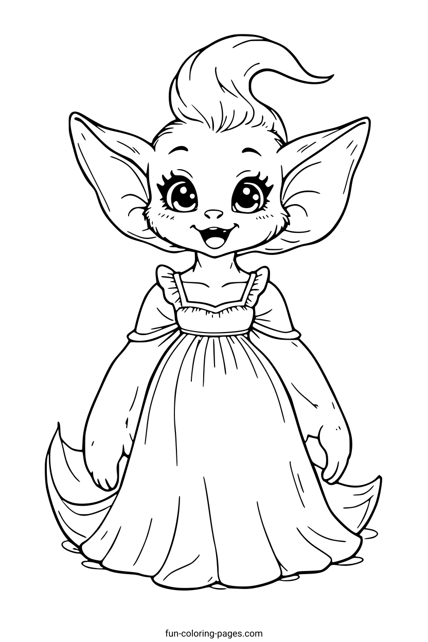 Smiling Elven Girl – free printable coloring page, available as PDF and SVG