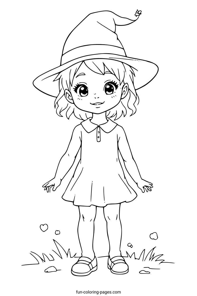 Girl In Halloween Costume – free printable coloring page, available as PDF and SVG