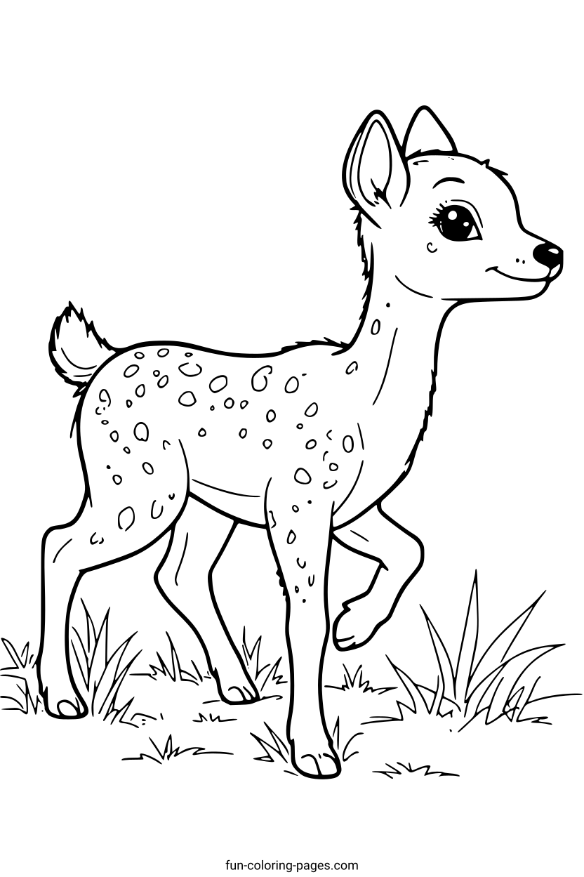 Smiling Fawn in the Meadow – free printable coloring page, available as PDF and SVG