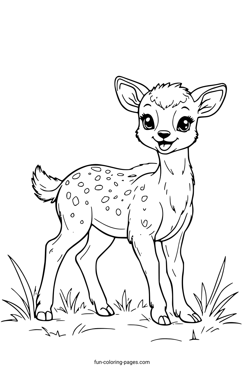 Smiling Fawn in the Meadow – free printable coloring page, available as PDF and SVG