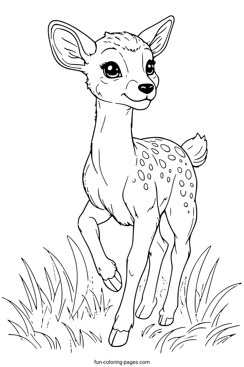 Smiling Fawn in the Meadow – free printable coloring page, available as PDF and SVG