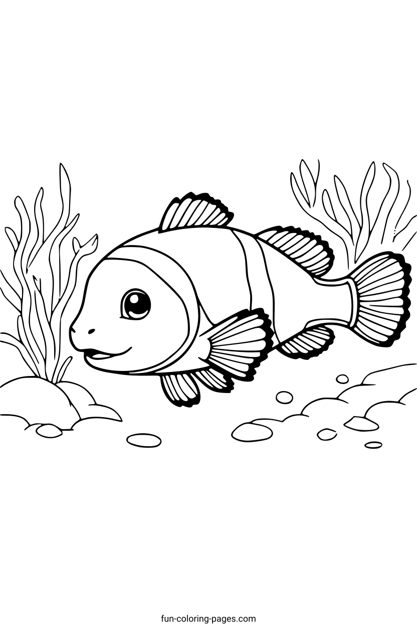 Smiling Fish in the Ocean – free printable coloring page, available as PDF and SVG