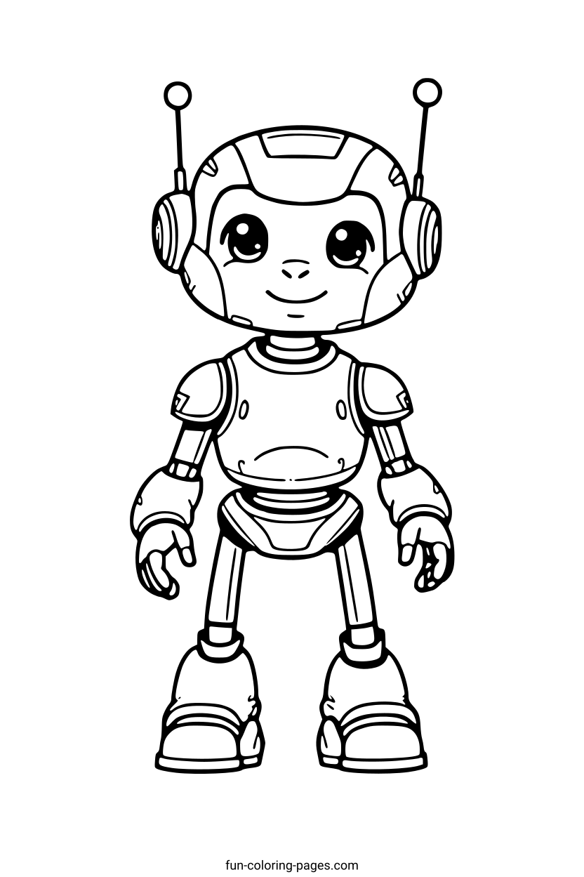 Smiling Friendly Robot – free printable coloring page, available as PDF and SVG
