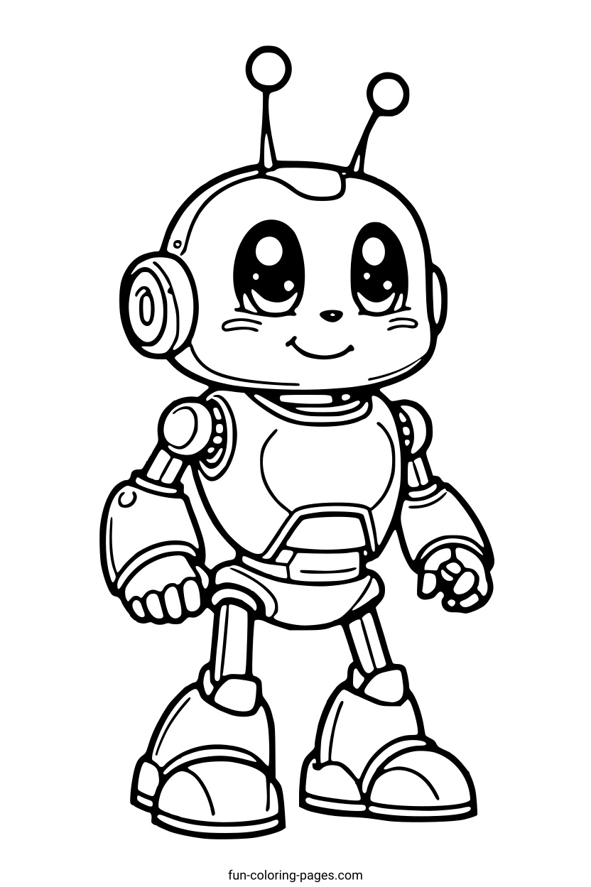Smiling Friendly Robot – free printable coloring page, available as PDF and SVG