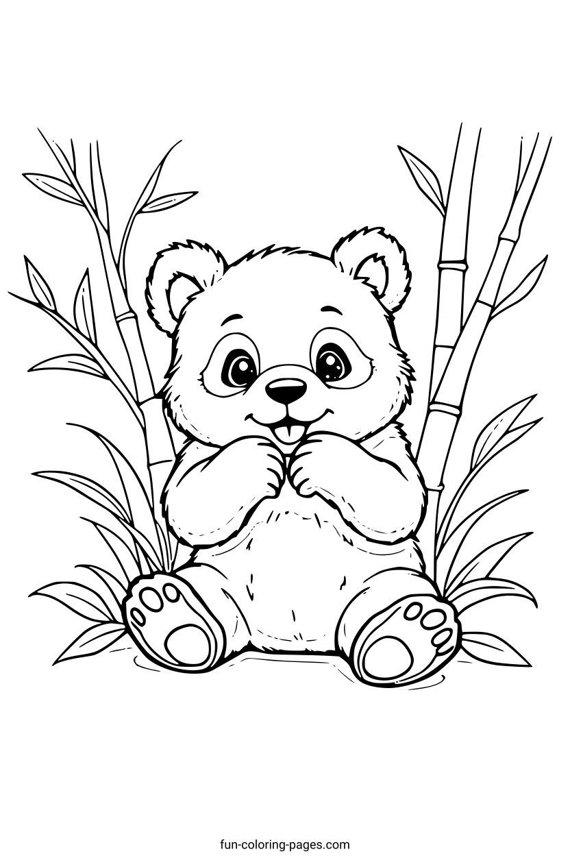Smiling Panda with Bamboo – free printable coloring page, available as PDF and SVG