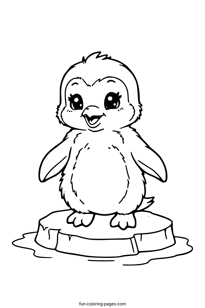 Baby Penguin on Ice Floe – free printable coloring page, available as PDF and SVG