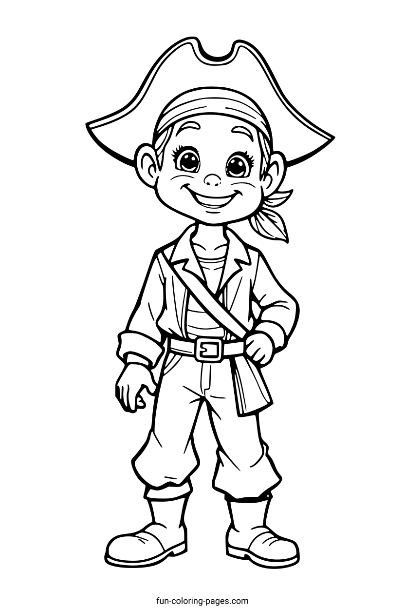 Smiling Pirate Character – free printable coloring page, available as PDF and SVG