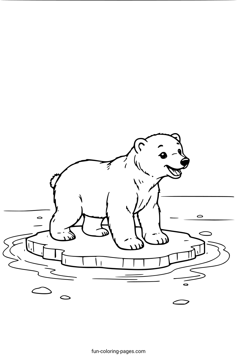 Smiling Polar Bear on Ice Floe – free printable coloring page, available as PDF and SVG