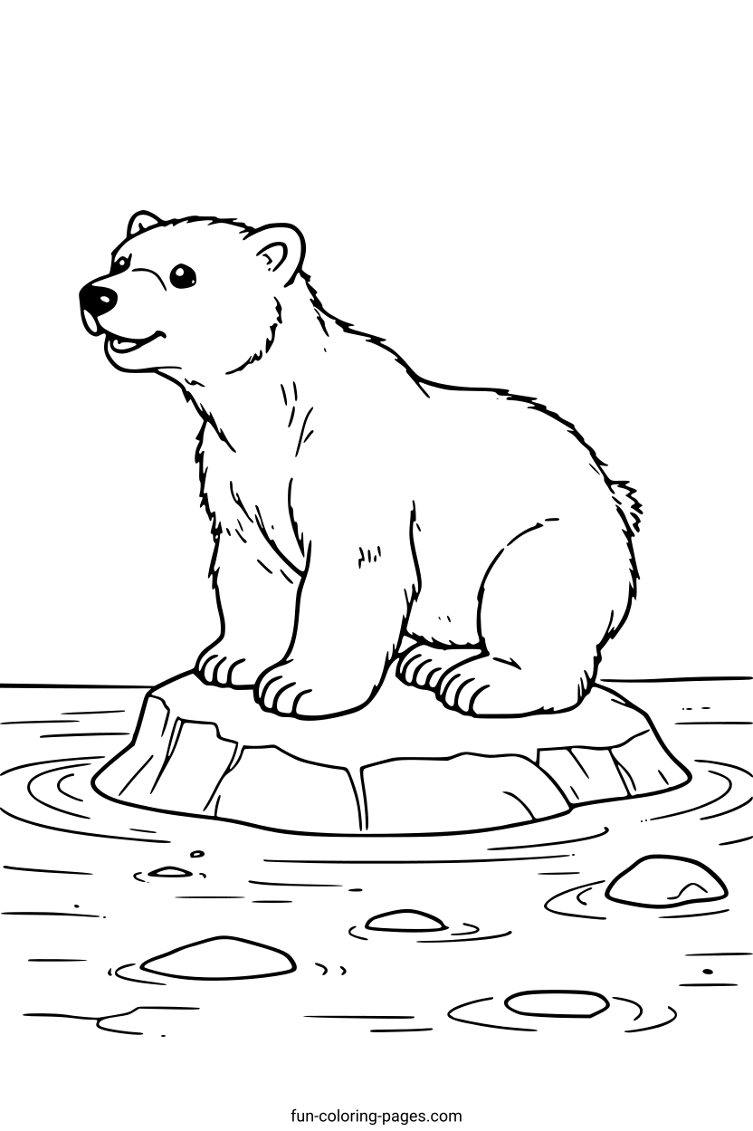 Smiling Polar Bear on Ice Floe – free printable coloring page, available as PDF and SVG