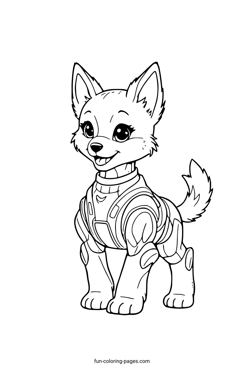 Smiling Puppy in Cosmic Suit – free printable coloring page, available as PDF and SVG