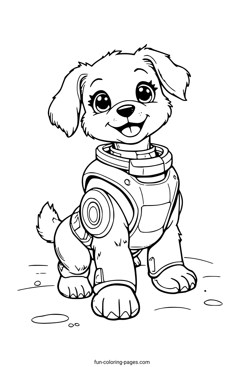 Smiling Puppy in Space Suit – free printable coloring page, available as PDF and SVG
