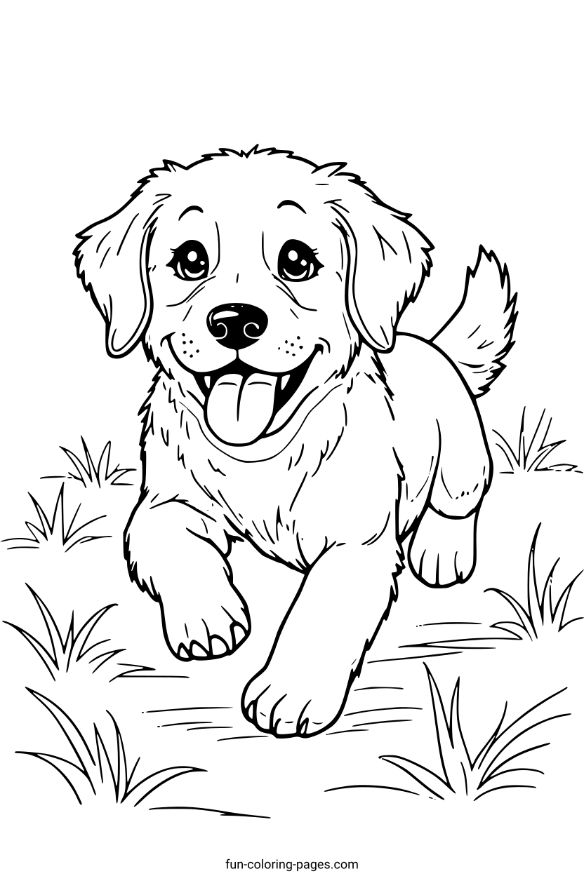 Smiling Puppy Running – free printable coloring page, available as PDF and SVG
