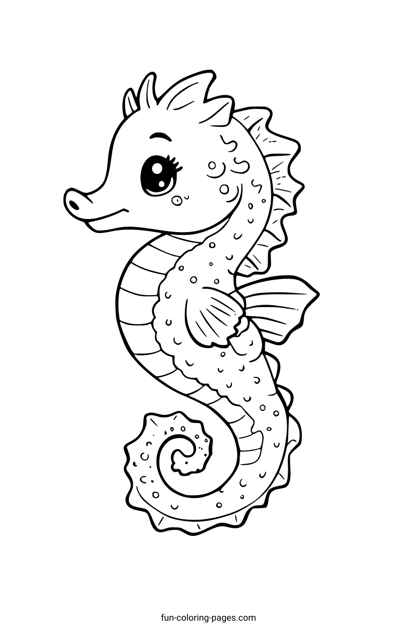 Cute Seahorse – free printable coloring page, available as PDF and SVG