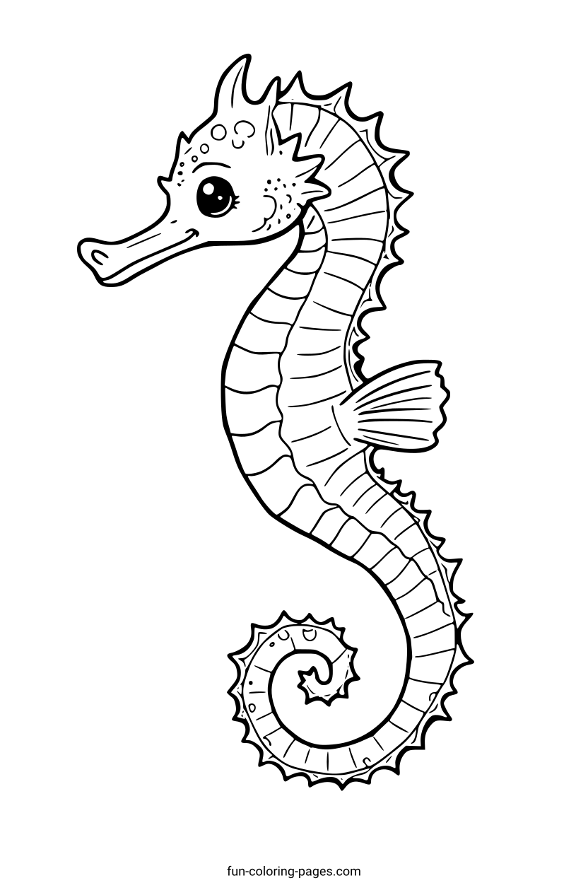 Smiling Seahorse – free printable coloring page, available as PDF and SVG