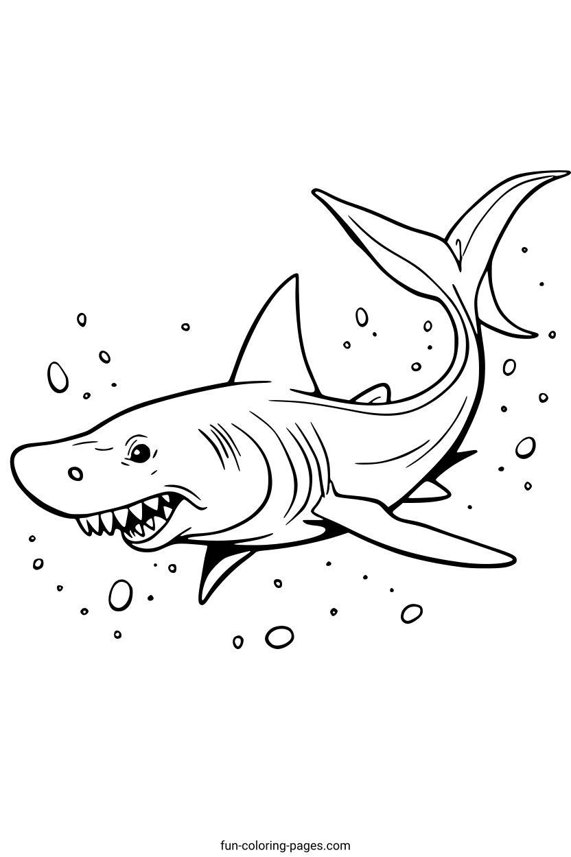 Smiling Shark Underwater – free printable coloring page, available as PDF and SVG
