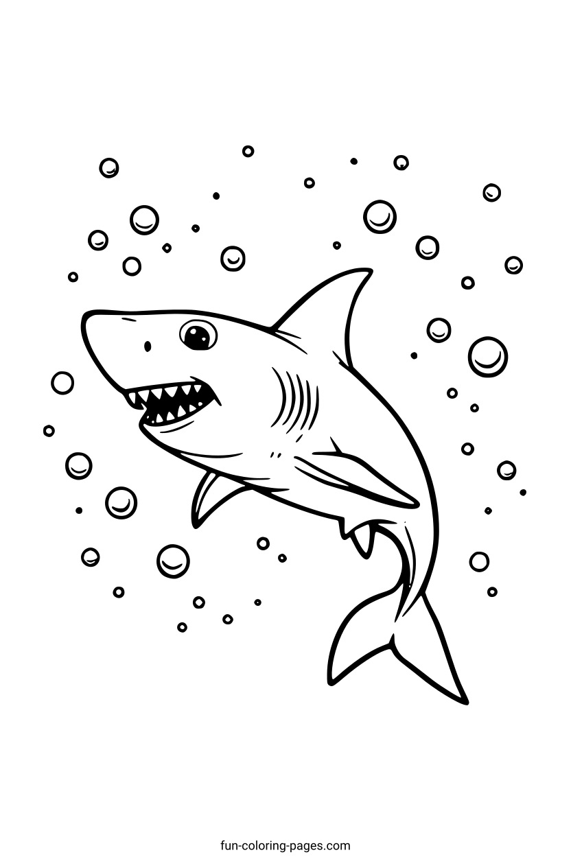 Smiling Shark Underwater – free printable coloring page, available as PDF and SVG