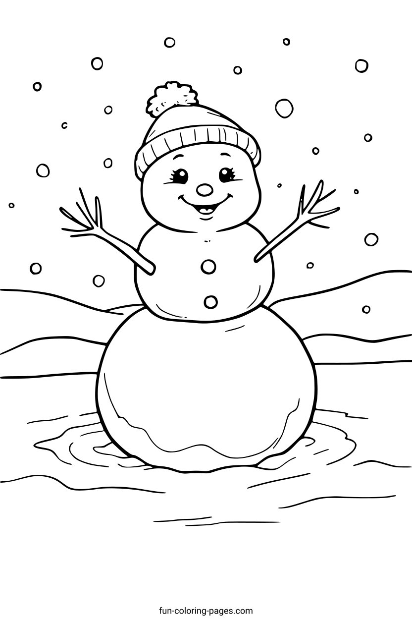 Smiling Snowman Waving – free printable coloring page, available as PDF and SVG