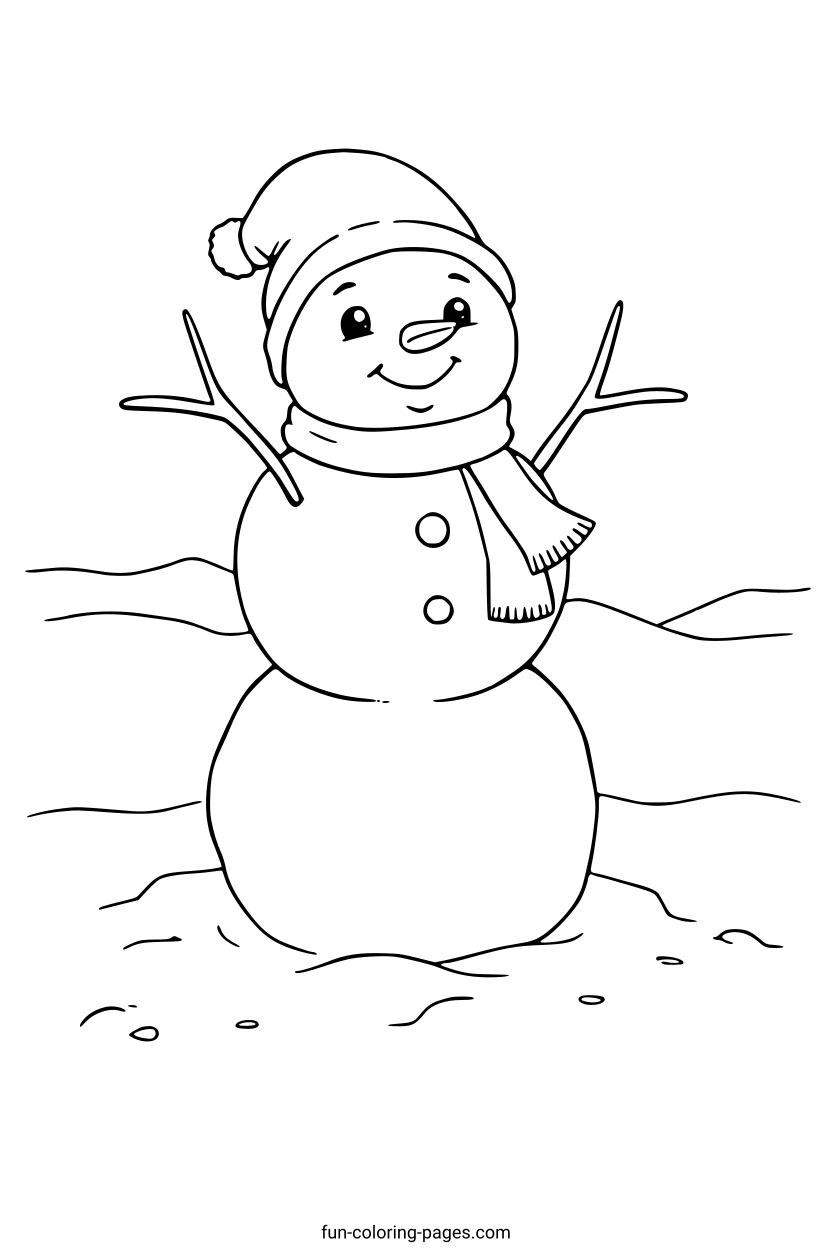 Smiling Snowman with Hat – free printable coloring page, available as PDF and SVG