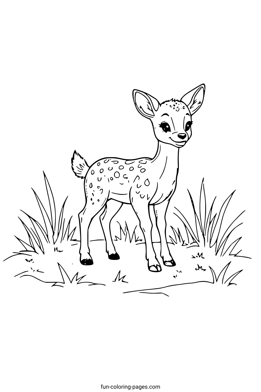 Smiling Spotted Fawn – free printable coloring page, available as PDF and SVG